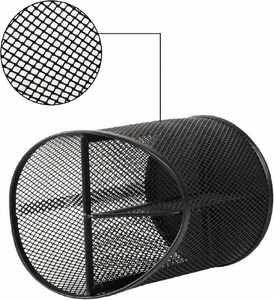 Porte-stylo de bureau rond noir en maille avec 3 compartiments pour organiser les crayons - Product Image 4