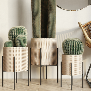 Handmade Planters Customized Design Decorative Planters Rattan <b>Net</b> Planters Flower Pots with Stand for Indoor Outdoor Plants - Product Image 2