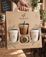 Boîte cadeau personnalisée pour café AT PACK avec poignée |   Boîte d'emballage à emporter pour 3 gobelets avec logo pour café, salons de thé et boissons