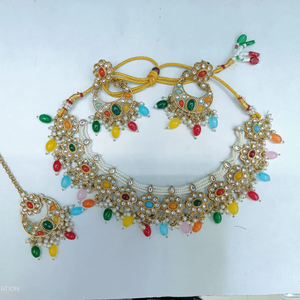 Ensemble de colliers Kundan vintage, bijoux indiens, ensemble de mariage perlé avec perle, motif cloche, boucles d'oreilles, mode en gros - Product Image 1