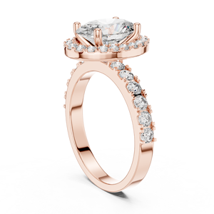 Bague minimaliste en or rose 18 carats plaqué rhodium avec halo de diamants ovales de 1 3/5 carats cultivés en laboratoire, sertis pavé, certifiée IGI, pour usage quotidien et fiançailles - Product Image 2