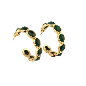 Pendientes de aro tipo huggie con múltiples piedras de esmeralda teñida de alta calidad, chapados en oro de 18k, de latón macizo, joyería de moda, accesorios para mujer. - Product Image 2