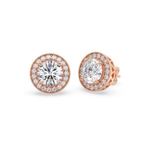 Boucles d'oreilles en diamant rond brillant à halo unique, 0,60 ct, diamant de laboratoire en platine, pour mariages, fiançailles et soirées. - Product Image 2