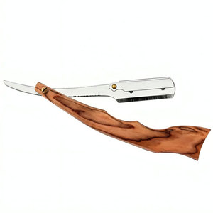 Maquinilla de afeitar de acero inoxidable con borde recto, hoja única, característica de seguridad desechable para afeitado y cuidado de la barba con forro marrón - Product Image 1