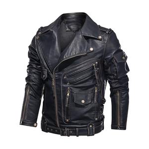 Veste de moto d'hiver pour hommes en cuir PU à la mode avec poches zippées cool vêtements d'hiver imperméables - Product Image 2