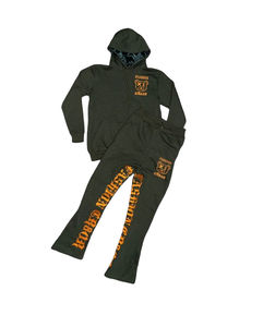 Survêtement Soleil Délavé Lavage À L'acide Pull Hoodies Ensembles Personnalisé en détresse Broderie Lavage À L'acide surdimensionné pantalons empilés OEM - Product Image 4