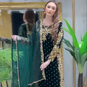 FULPARI mujer pakistaní Kurta nueva moda COLECCIÓN DE INVIERNO TRAJE DE TERCIOPELO EN BORDADO 5mm LENTEJUELAS TRABAJO TOP-BOTTOM CON DUPATTA