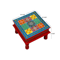 Ensemble de 3 chaises de prière en bois Pooja Chowki Bajot, artisanales, avec peinture en relief Patla, design traditionnel pour la décoration de la maison et du temple