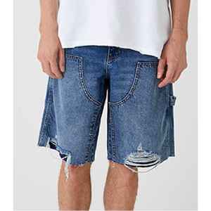 Pantalones Cortos de Mezclilla Delgados Casuales para Hombre, de Moda, Rotos, Ajustados, Rectos, Desgastados, de Secado Rápido, con Cierre de Botones, 100% Poliéster - Product Image 5