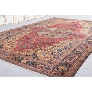 Traditional <b>Red</b> Beige Vintage Turkish Large Area Rug Classic Rectangle Pattern Patchwork Design <b>Wool</b> Latex 7.3 X 11.3 ft - Product Image 3