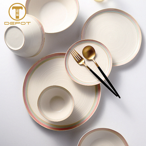 ชามเซรามิกทรงตื้นขนาด 7/8.5 นิ้ว ขอบไล่เฉดสี ขนาด 18-21.7 ซม. สำหรับร้านอาหารไทยและเอเชีย - Product Image 1