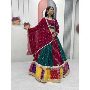 Création de la marque Ethenic : Spécial Navratri, Lehenga Choli réversible décontracté en Georgette Fox, imprimé en relief/numérique, pour mariage et Diwali - Product Image 1