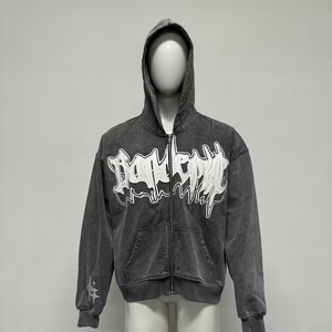 Đường phố cao Zip Up hoodie với THÊU ĐÍNH tùy chỉnh và in DTG cho một rửa axit cổ điển độc đáo - Product Image 1