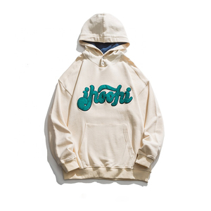 Sudaderas con capucha de algodón orgánico de alta calidad para hombre, sudaderas con parche de chenilla impreso con logotipo personalizado para invierno - Product Image 1