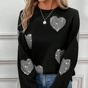 Custom Printed Rhinestone Work Pullover <b>Black</b> Sweatshirts for <b>Women</b> High Quality 100% Cotton <b>Fleece</b> Winter Wear Front logo - Product Image 2