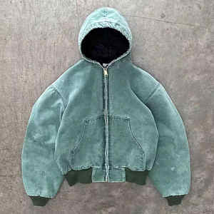 Personnalisé de haute qualité lavé à l'acide surdimensionné en détresse sweat à capuche avec cordon de serrage à capuche fermeture éclair denim soleil délavé veste à capuche - Product Image 3