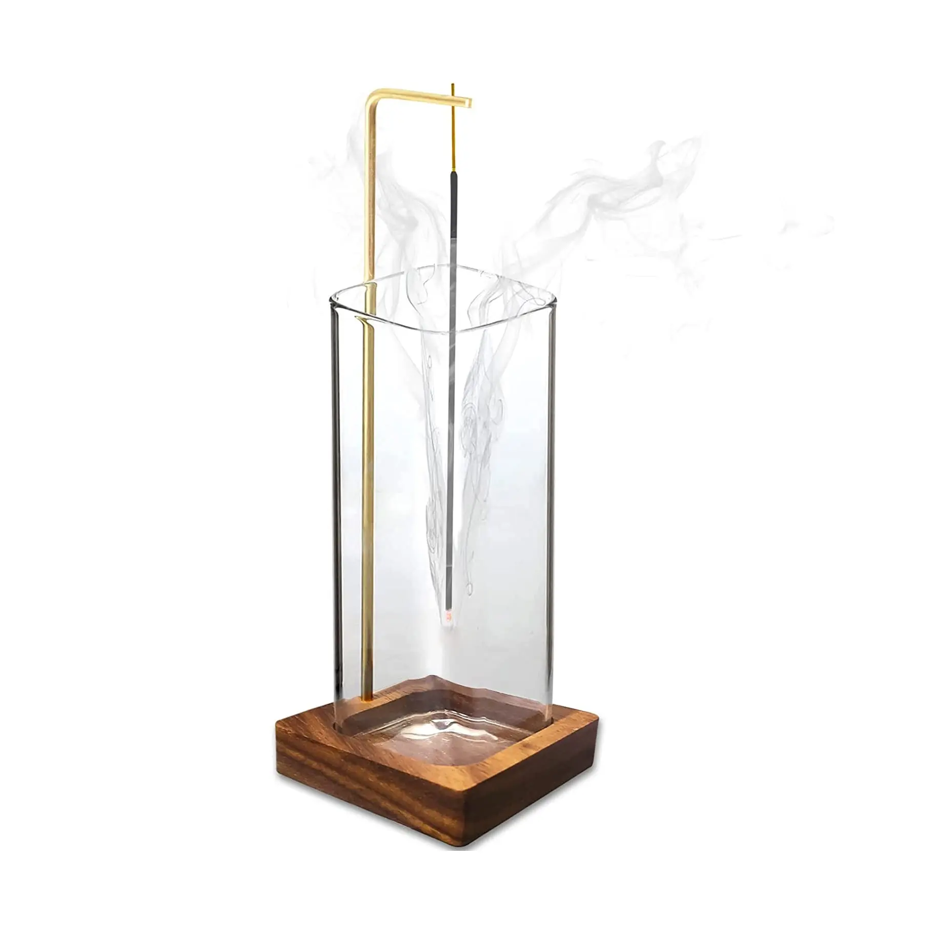 Glass Anti Ash Catcher Incense Holder Tray, Unique Brass Upside Down Vertical Incense Holder, Wooden Bottle Incense Stick Burner