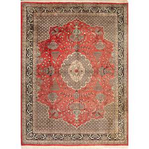 Tapis en laine noué à la main Aalam, motif médaillon rouge-orange, kilim abstrait fait main pour la maison, 9x12 rectangulaire, idéal pour adolescents, entrée et couloir - Product Image 1