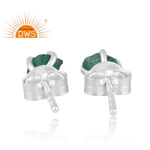 Pendientes de Plata de Ley con Esmeralda Natural en Bruto, Joyería Personalizada para Mujer, Regalo para Ella - Product Image 4