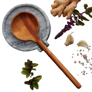 Reposacucharas de Mármol Gris Soleado de 5 Pulgadas, Redondo, de Piedra Natural, Soporte para Utensilios de Cocina, Resistente al Calor, Soporte para Cucharón, Decoración Artesanal - Product Image 1