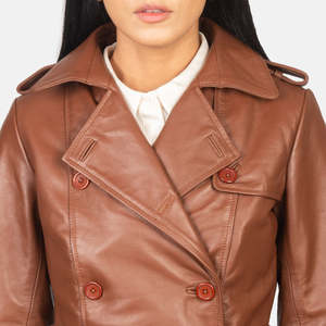 Alice Brown Women's Double Breasted Leather Trench <b>Coat</b> Elegant Double-Breasted Design - Product Image 6