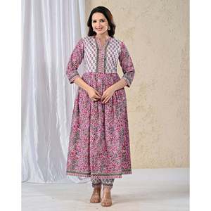 Pink Jaal Printed Cotton Salwar Kameez Suit for Girls Traditional Ethnic Style <b>Net</b> <b>Fabric</b> for Parties and Special Occasions - Product Image 3