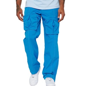 Recién llegado, pantalones de chándal de tela de nailon azul para hombre, ajuste holgado con bolsillos grandes, pantalones Cargo hechos a medida para la venta - Product Image 1