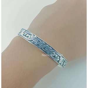 925 Sterling <b>Silver</b> Open <b>Cuff</b> Floral Tennis <b>Bracelet</b> Handmade Adjustable Bangle for Birthday Anniversary Valentine's Day - Product Image 4