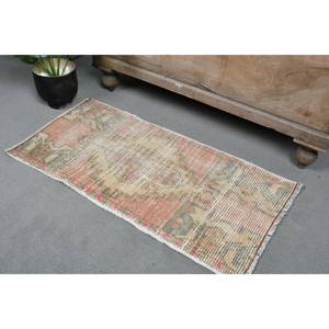 Alfombra turca vintage de 1,5x3 pies, diseño de retazos beige y naranja, estilo clásico Tabriz para sala de estar, Material de lana viscosa, látex - Product Image 2