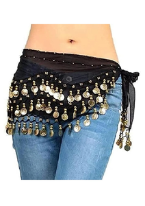 Egyptian Belly Dance Hip <b>Scarf</b> - Chiffon Wrap Belt with <b>Gold</b> Coins in Multiple Colors (One Size) - Product Image 4