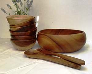 Juego de utensilios para ensalada de madera de acacia con esmalte, ecológico, apto para lavavajillas, utensilios para ensalada para el hogar y la cocina, hecho en India. - Product Image 4