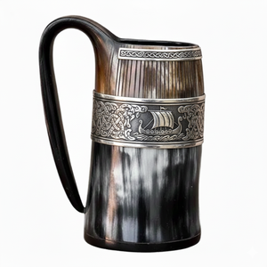 Chope à bière artisanale en corne de buffle naturelle écologique, style viking, polie, avec logo personnalisé pour hommes - Product Image 6