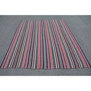 Alfombra turca Vintage moderna de 8,2x6,9 pies, Beige diseño clásico de retazos, lana hecha a mano, piel de conejo sintética, látex, pasillo rectangular - Product Image 1