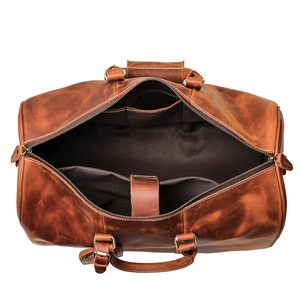Genuine Leather Foldable Large Capacity Weekender <b>Duffel</b> <b>Bag</b> with Zipper Closure Portable Shoulder Strap for Travel - Product Image 3