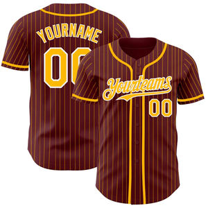Maillot de baseball personnalisé respirant, couleur bordeaux et or, uniforme d'équipe personnalisé, chemise boutonnée avec nom et numéro, 100% polyester - Product Image 1