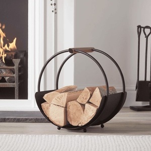 Support de cheminée électrique sur pied en métal, porte-bûches extérieur noir thermolaqué, rangement moderne pour bois de chauffage - Product Image 2