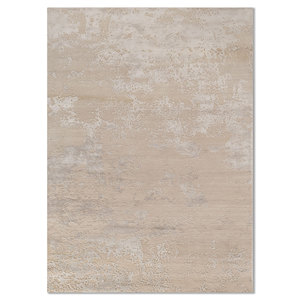 Alfombra Kavi Ivory de Lana y Seda de Bambú Anudada a Mano, Diseño Abstracto para Decoración de Sala de Estar Juvenil, 9x12 Pulgadas, Modelo Esk-431(Fr) - Product Image 1