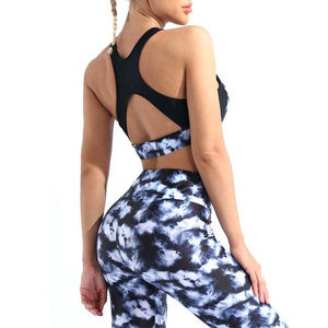 Vêtements de sport, imprimé tie-dye, ensembles de yoga 2 pièces, vêtements de sport, col en U, taille élastique, leggings de yoga haute résistance et ensemble de soutien-gorge pour femmes - Product Image 5