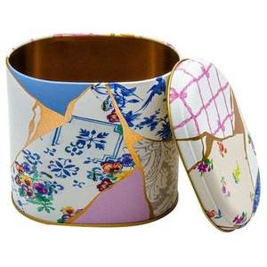 Kontensan Kintsugi, Lata Ovalada de Metal con Diseño de Flor con Vetas Doradas, 1.4L, Decoración para el Hogar, ER0044I, 140x120x130mm, Hecho en Turquía - Product Image 3