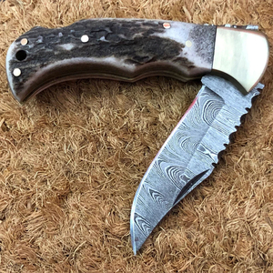 Couteau utilitaire à lame coulissante pleine soie, manche en bois, lame en acier Damas, OEM, garantie 3 ans, étui en cuir - Product Image 4