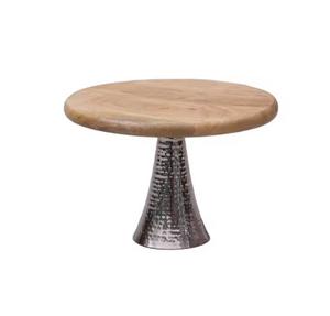 Support à gâteau en bois d'acacia à 1 niveau en forme de pilier rond et carré avec bord plat allant au four - Product Image 5