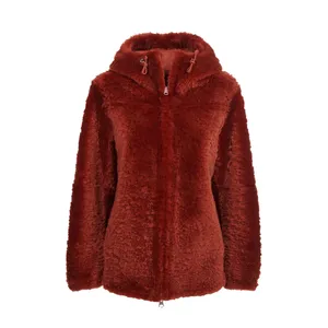 Best italian quality reversible women shearling hoody jacket handmade with soft and light genuine fur for sporty and casual look