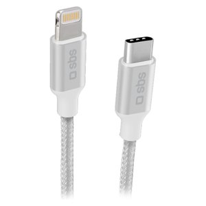 Gadget USB promotionnel - Câble de données Lightning certifié Apple MFi 1m Blanc & Argent - Product Image 1