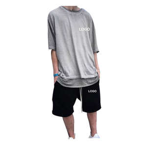 Ensemble de vêtements de sport décontractés pour hommes, t-shirt et short d'été, respirant, deux pièces, manches courtes, polyester/coton tricoté - Product Image 6