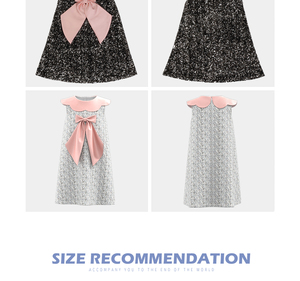 Vestido de fiesta con lentejuelas para niñas pequeñas con lazo y cuello rosas - Product Image 2