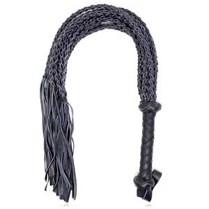 Fouet d'équitation en cuir véritable fait à la main en cuir véritable Fouet d'équitation Durable Poignée en cuir tressé Entraînement équestre - Product Image 5