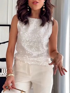 <b>Women</b> Sleeveless Sequined Nightclub <b>Vest</b>, Tanks & Camis,<b>Women</b> Sexy Tank Top,<b>White</b> Tops For <b>Women</b>,2000s Clothes Y2k For <b>Women</b> - Product Image 5