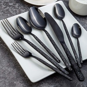 Juego de cubiertos pulidos con espejo de oro rosa con mango de palo largo Juego de cubiertos de acero inoxidable de metal hecho a mano con soporte - Product Image 5