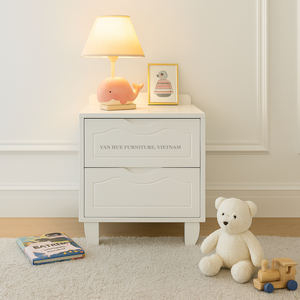 โต๊ะข้างเตียงทำจากไม้และไม้สีขาวพร้อมลิ้นชัก - Product Image 2