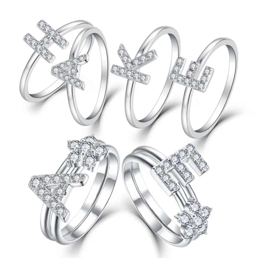 Anello combinato personalizzato fai da te gioielleria raffinata anello in argento Sterling 925 placcato rodio con zirconi cubici